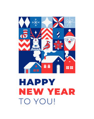 Happy Holidays Minimalist Christmas New Year Card. Modern Geometric Design