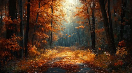 Fototapeta premium Autumn Path in Misty Forest
