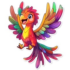 Obraz premium Colorful Cartoon Parrot in Vibrant Tropical Plumage Taking Flight