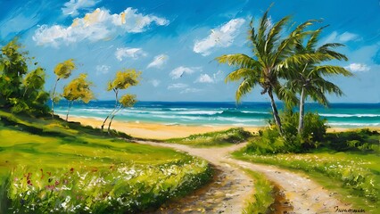 Obraz premium Summer landscape painting - oil paints on acrylics