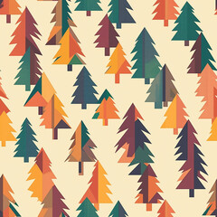 Abstract geometric style Christmas trees, in bold colors. Seamless repeating background