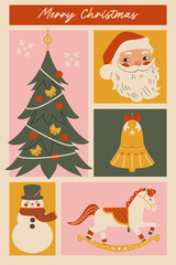 Fototapeta premium Retro christmas poster. Vintage design merry christmas. Banner template for celebration merry christmas and new year.