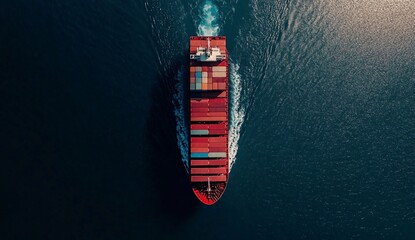 Large cargo ship navigating through open waters while transporting colorful shipping containers in daylight