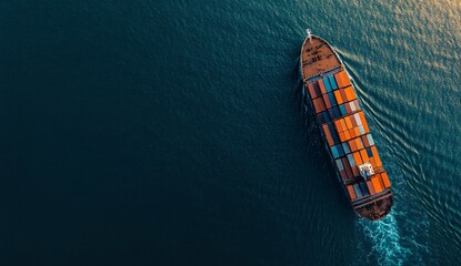 Large cargo ship navigating through open waters while transporting colorful shipping containers in daylight