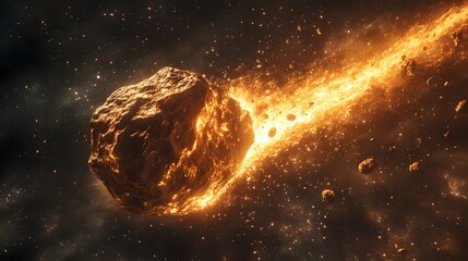 Asteroid with Tail: An asteroid with a glowing tail of dust and particles trailing behind it as it...