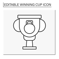  Award line icon. Golden prize for sport competition. Trophy for winner in run championship. Winning cup concept. Isolated vector illustration. Editable stroke