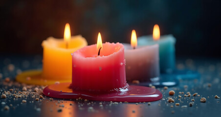 christmas candles on red background