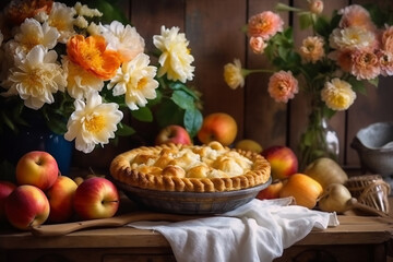 Closeup homemade pie with apples