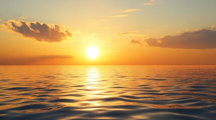 Fototapeta premium A beautiful sunset over the ocean, with the sun setting behind the horizon.
