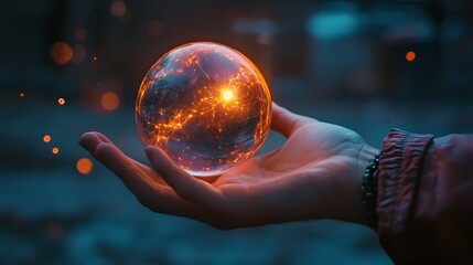 Hand Holding a Cosmic Orb: A hand holding a glowing, energy-filled orb that pulses with the power of the cosmos.
