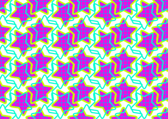 Modern Memphis Milano inspired seamless pattern in abstract pop art design style. Vector graphic illustration. Dense all over the top composition, vibrant neon colors.