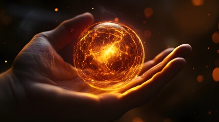 Hand Holding a Cosmic Orb: A hand holding a glowing, energy-filled orb that pulses with the power of the cosmos.
