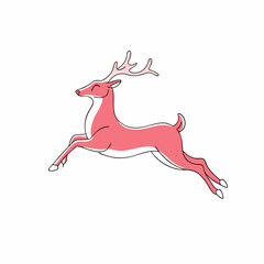 Graceful reindeer jumping in a light pink shade on a white background for winter holiday theme
