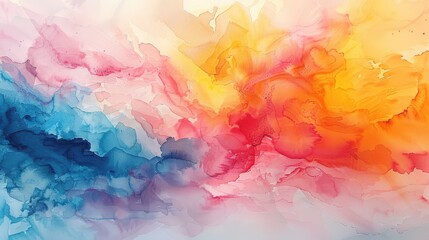 Generate an abstract watercolor painting with a mix of warm and cool tones, creating a dynamic and engaging visual experience