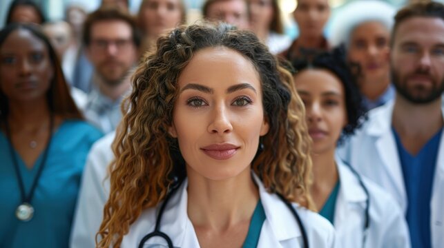 Design a high-resolution image showcasing a variety of healthcare professionals and patients. Emphasize diversity and inclusion within a hospital or clinic setting