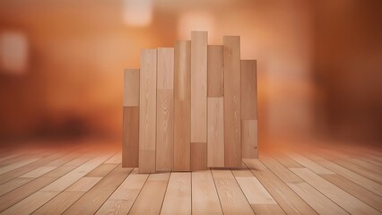 Fototapeta premium Template of beige wooden floor made of planks on blurred orange background