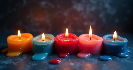 christmas candles on red background