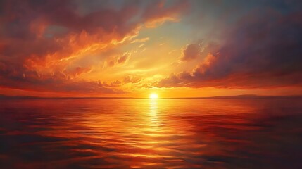 Fototapeta premium Beautiful painting sunset over body water image