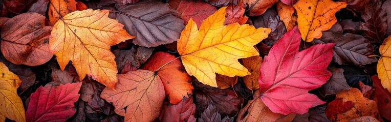Fototapeta premium Vibrant autumn leaves scattered across a natural background