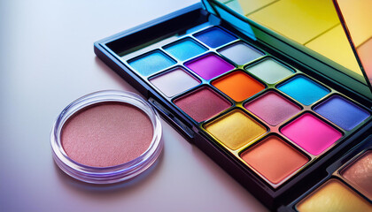 A close up of a colourful eye shadow palette for the girl
