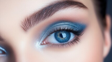 Obraz premium Closeup of a Beautiful Blue Eye with Shimmering Makeup