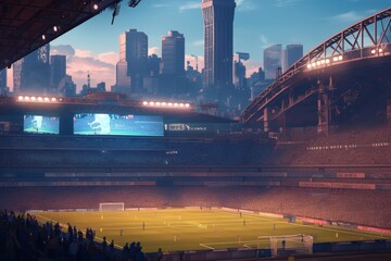 Historic Football Stadium with Legendary Matches and Iconic City Skyline