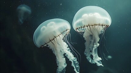 Fototapeta premium Ballet dancing white jellyfish floating on white background picture