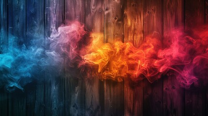 Colorful Smoke on Dark Wood Background - Abstract Design
