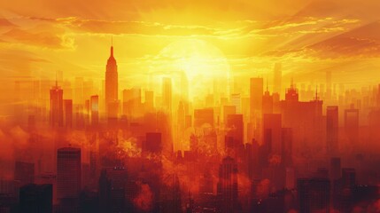 Cityscape Sunset with Dramatic Sky and Buildings