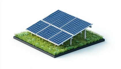 solar panels on grass, white background