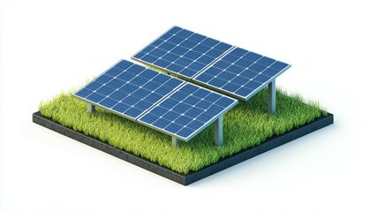 solar panels on grass, white background