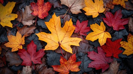 Vibrant autumn leaves scattered across a natural background