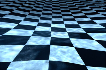 Abstract square tile background pattern, black, white and blue sky