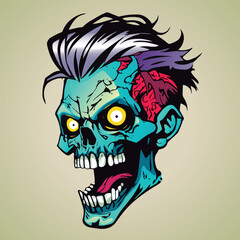Zombie cartoon, head, walking dead, funny halloween monster,