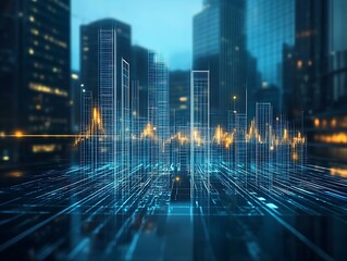 Fototapeta premium Digital money and business related illustration of charts and graphs with modern background on it, growth in worth and success