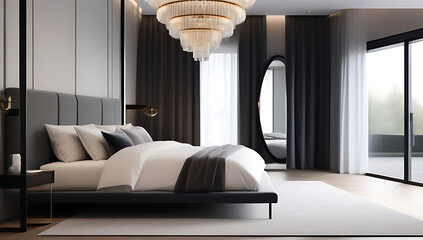 luxury bedroom bed plush bedding elegant chandelier