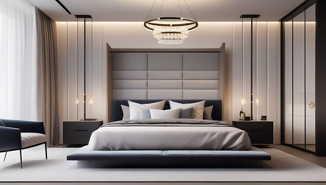 luxury bedroom bed plush bedding elegant chandelier