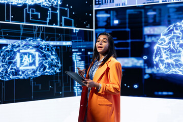 Speaker does presentation during tech corporate event, exploring successful implementation of AI in...