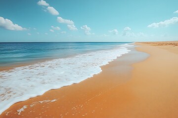 Fototapeta premium Smooth sandy beach with gentle waves under a serene sky