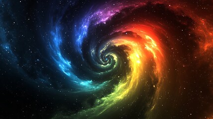 Abstract Cosmic Spiral Nebula Galaxy With Rainbow Colors and Stars