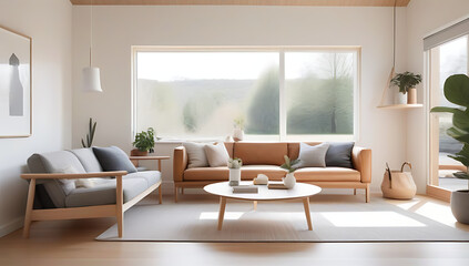 Fototapeta premium living room light wood accents simple decor natural light