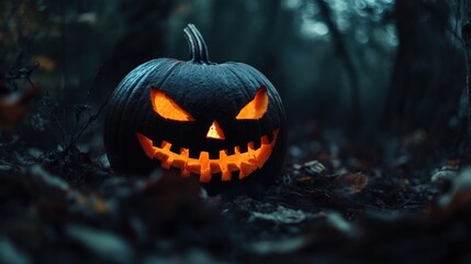 Naklejka premium Spooky Jack-o'-Lantern in the Forest