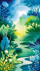 Naklejka premium Watercolor painting. Blue and green gradient