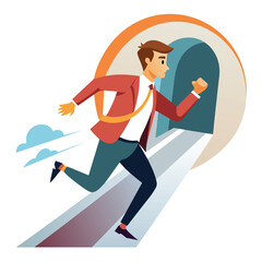 A man in a suit rushes through a tunnel symbolizing the pursuit of new business opportunities at dawn