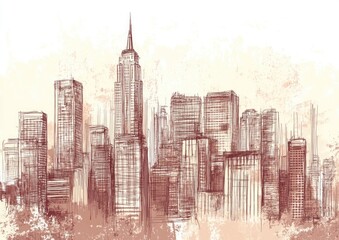 Hand drawn abstract cityscape sketch in artistic style