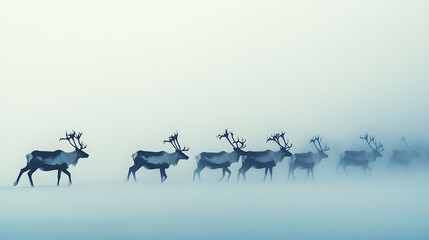 Herd of Caribou Migrating Across the Arctic Tundra