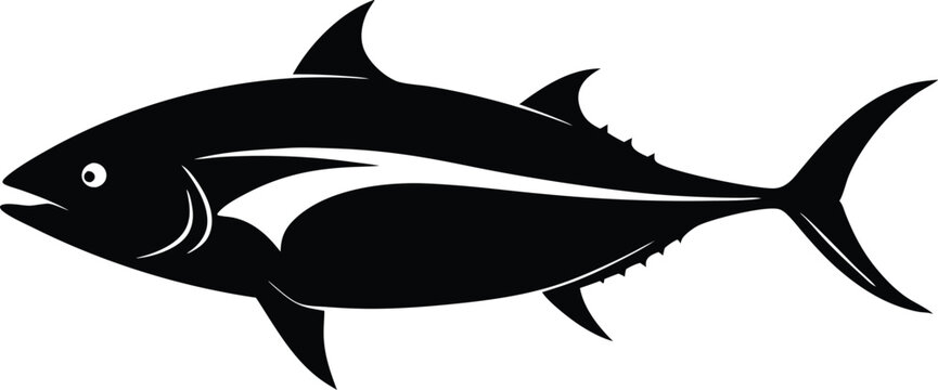 black tuna fish silhouette with white details clip art preview