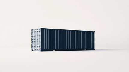 Blue Shipping Container With Dark Grey Boxes On White Ground 3D Illustration On Pure White Background