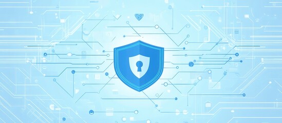 Digital Security Network With Shield In Blue And White