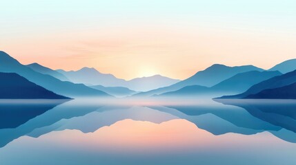 Fototapeta premium Tranquil Mountain Lake At Sunrise Surrounded By Misty Mountains And Colorful Sky
